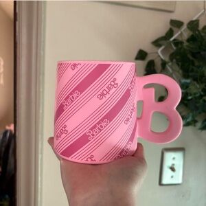 Barbie✨🩷🤍 Pink Striped Mug with B Handle